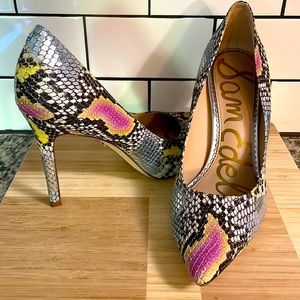 Sam Edelman Snakeskin Heels Pumps Pink Silver 8.5